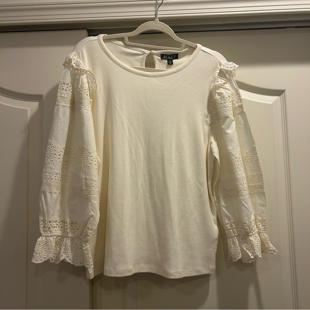 NWT J Crew Ruffle-trim eyelet top in vintage rib - Picture 2 of 7